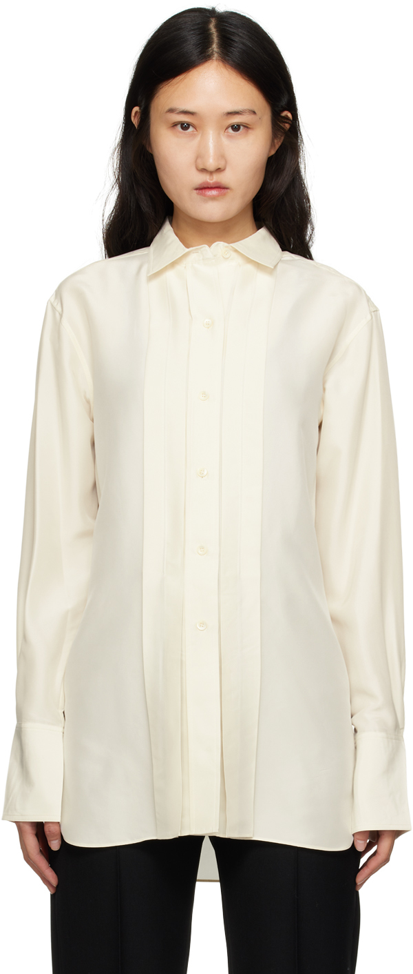 Shop Totême Off-white Pleated Shirt In 184 Macadamia