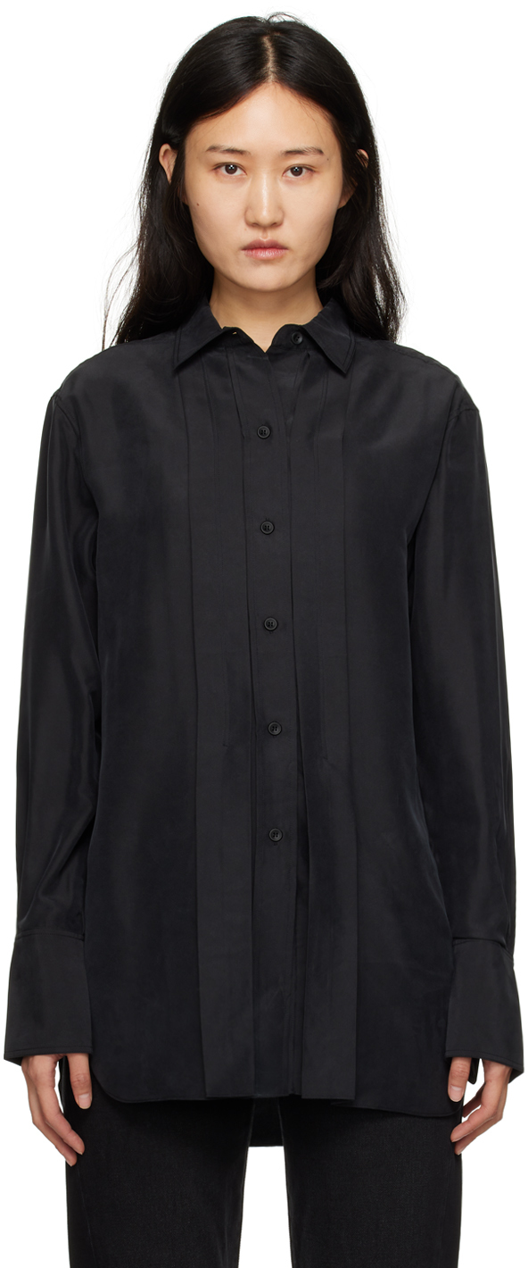 Totême Toteme Silk Pleated Shirt In 200 Black