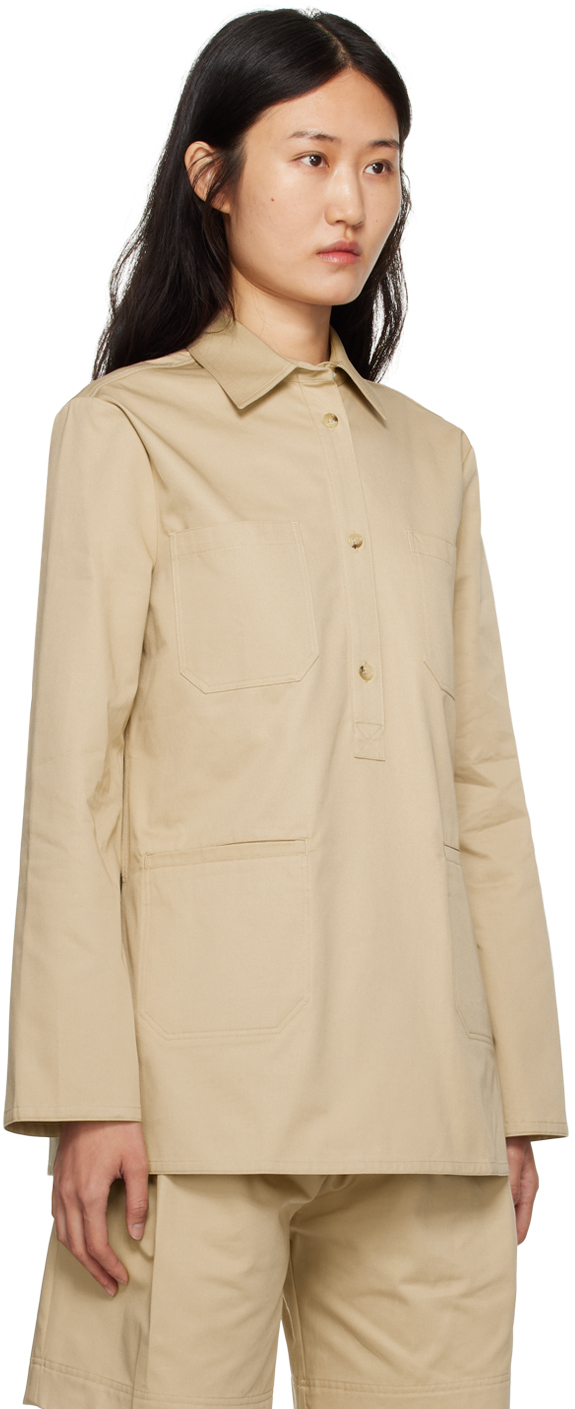 Totême Cotton Twill Pocket Collared Shirt In 809 Overcast Beige