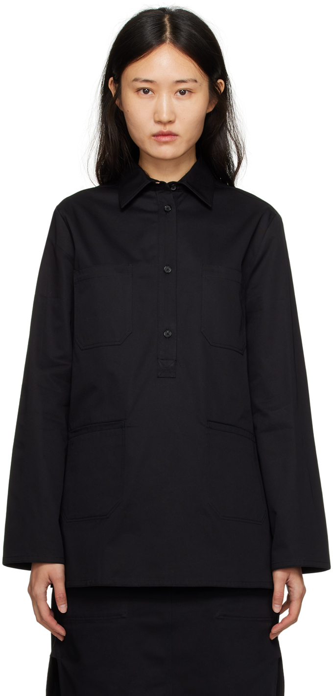 Totême Half-button Organic-cotton Shirt In Black