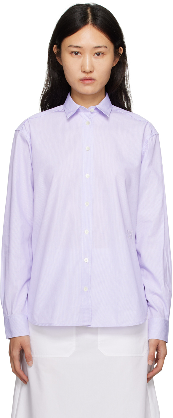 Shop Totême Purple Signature Shirt In 974 Lilac Stripe