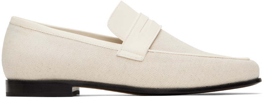 Shop Totême Off-white 'the Canvas' Penny Loafers In 944 Beige/off-white
