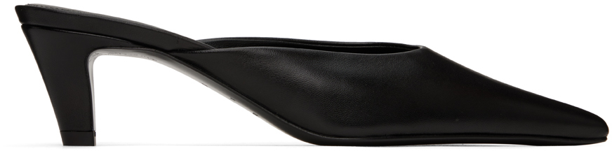 Shop Totême Black 'the Leather Mule' Heels In 200 Black