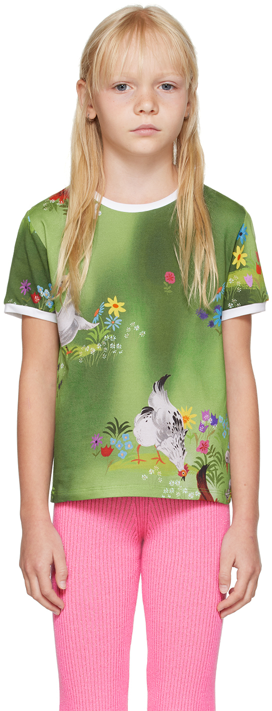 Cormio Kids Green Printed T-shirt In Animaletti Print