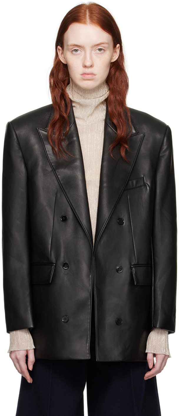 Black Victor Faux-Leather Blazer by Recto on Sale