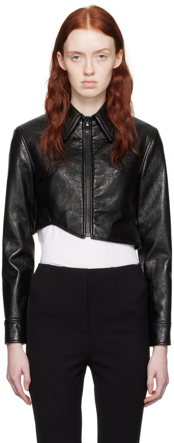 Black Signature Detail Faux-Leather Jacket