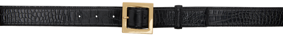 Recto Black Croc-embossed Belt In Gd Gold