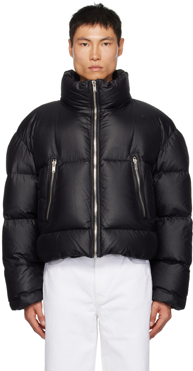 Nylon down jacket with GG inserts in black