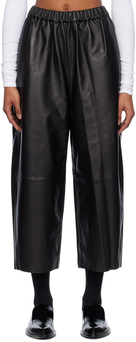 Black Belted Leather Trousers