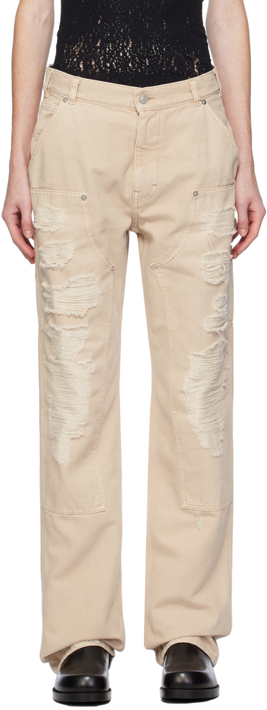 Shop Alyx Off-white Destroyed Trousers In Wth0005 Off