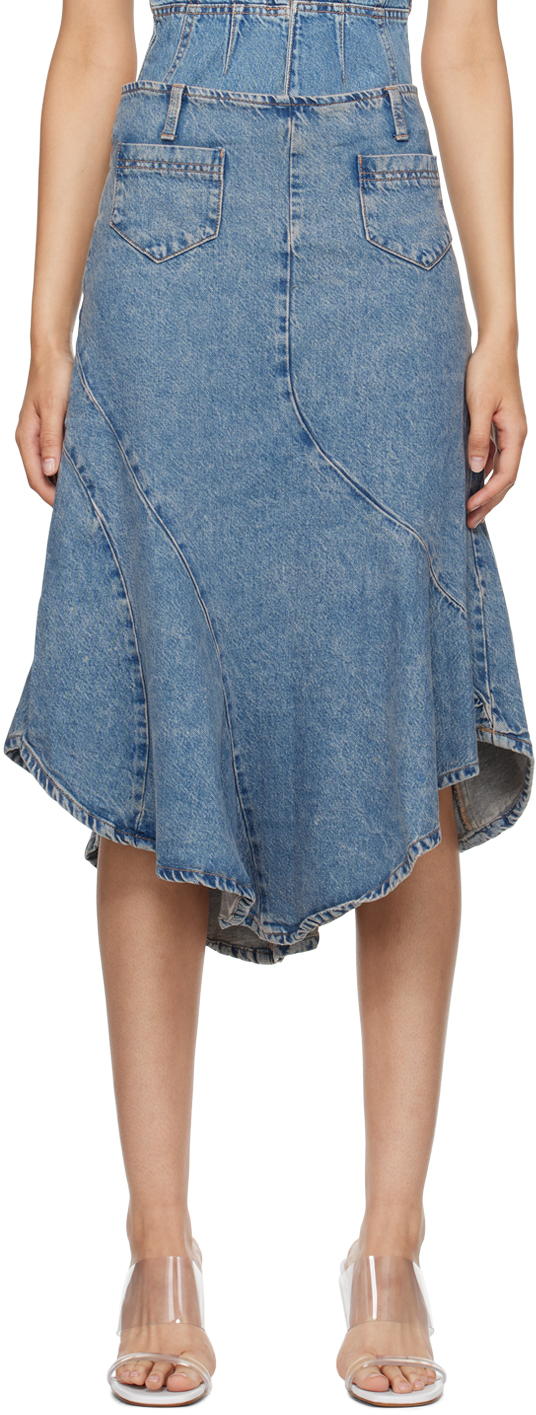 Gimaguas Diana Asymmetric Panelled Denim Skirt In Blue