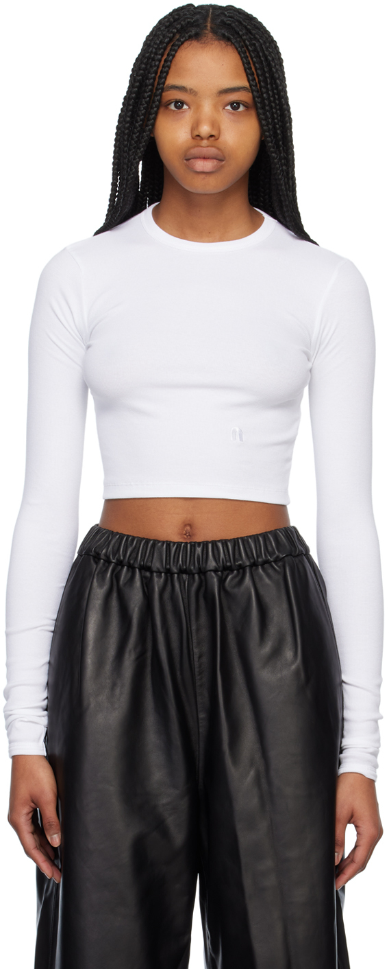 White Cropped Long Sleeve T-Shirt