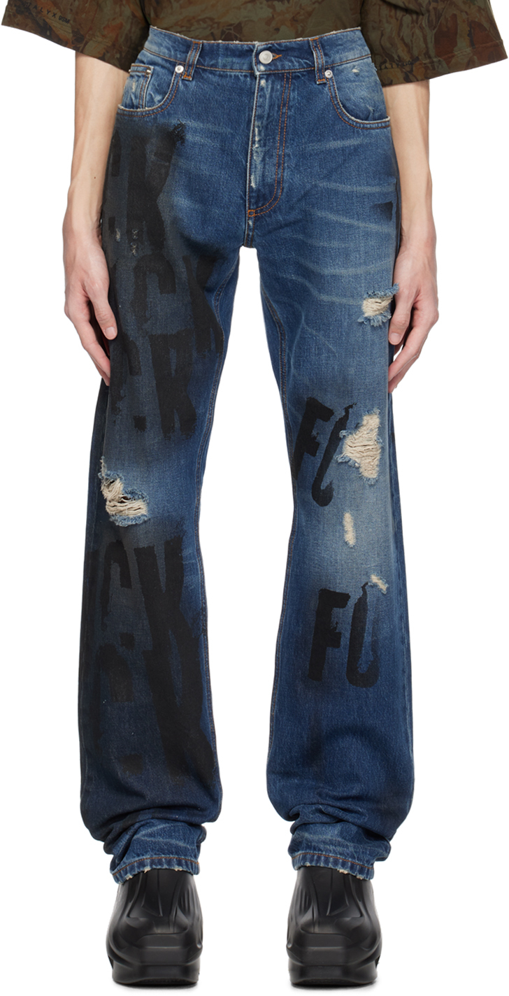Shop Alyx Blue Mark Flood Edition Jeans In Blu0014 Mid Blue