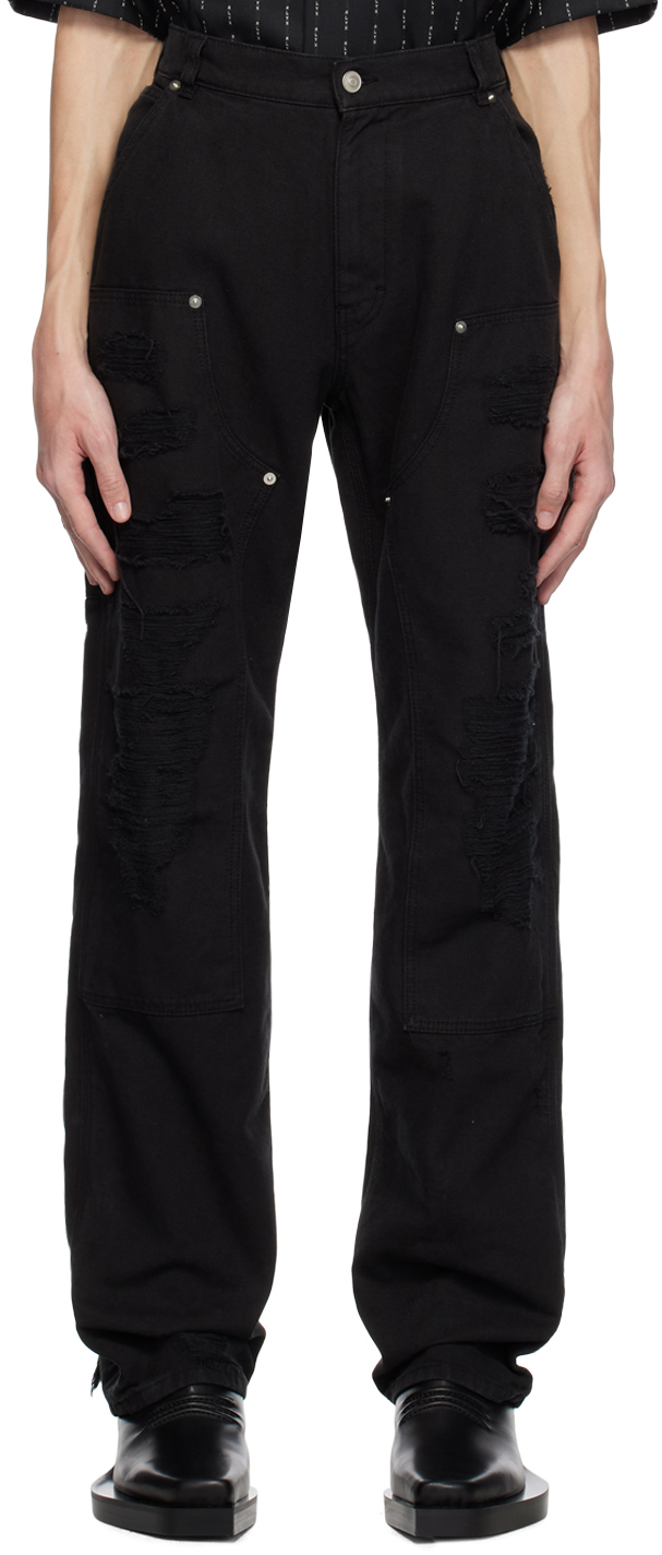 Alyx Black Destroyed Trousers In Blk0003 Washed Black