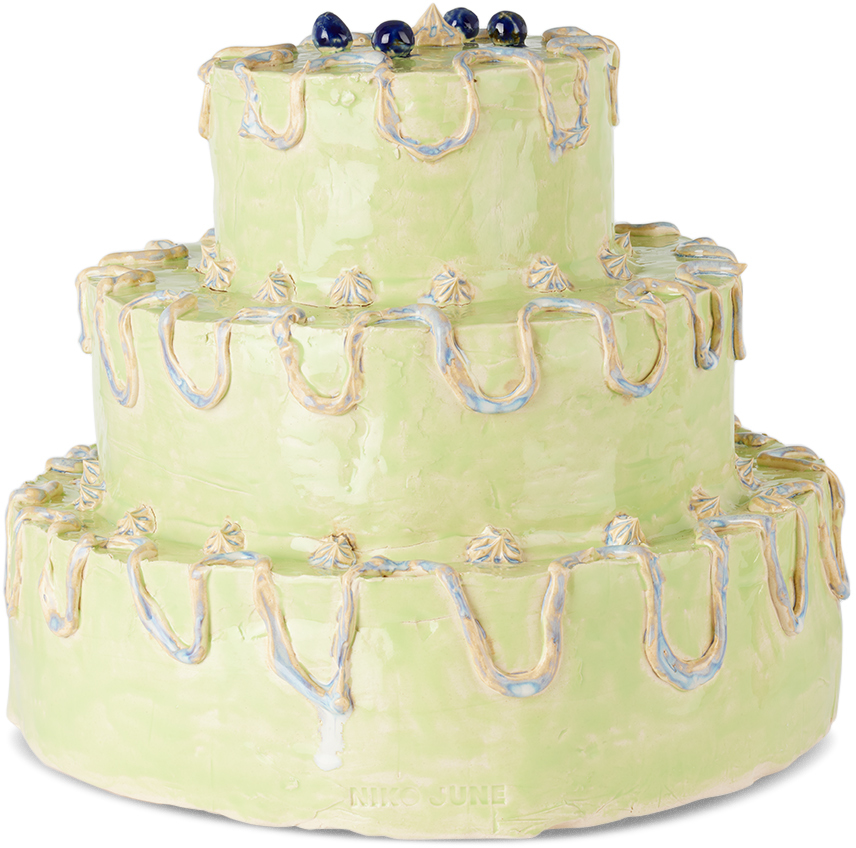 SSENSE XX Green Large Birthday Cake Candle Holder by NIKO JUNE on Sale