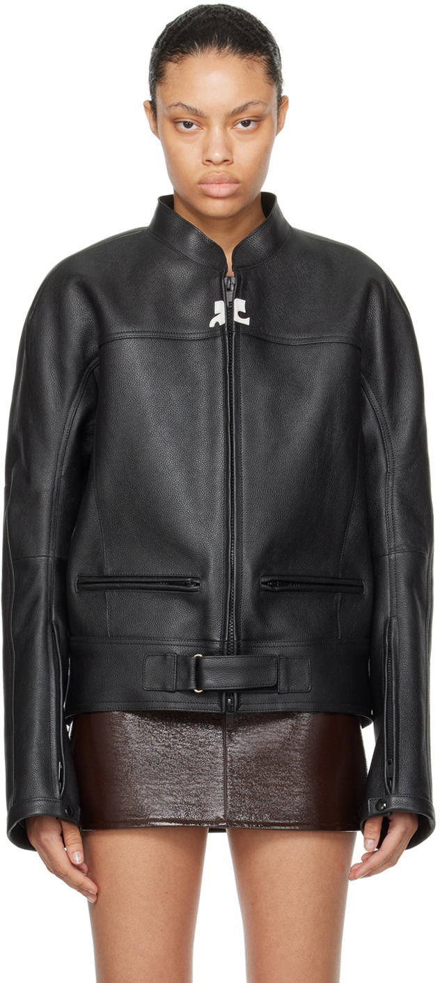 Shop Courrèges Black Scuba Leather Jacket