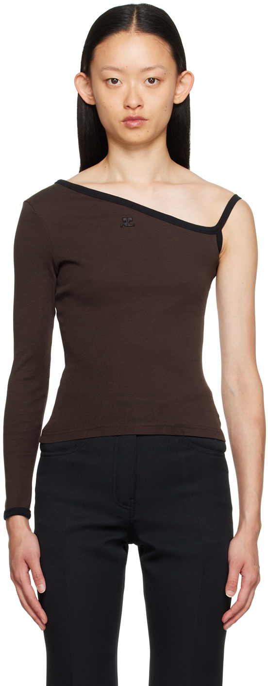 Courrèges Brown Single-Shoulder T-Shirt