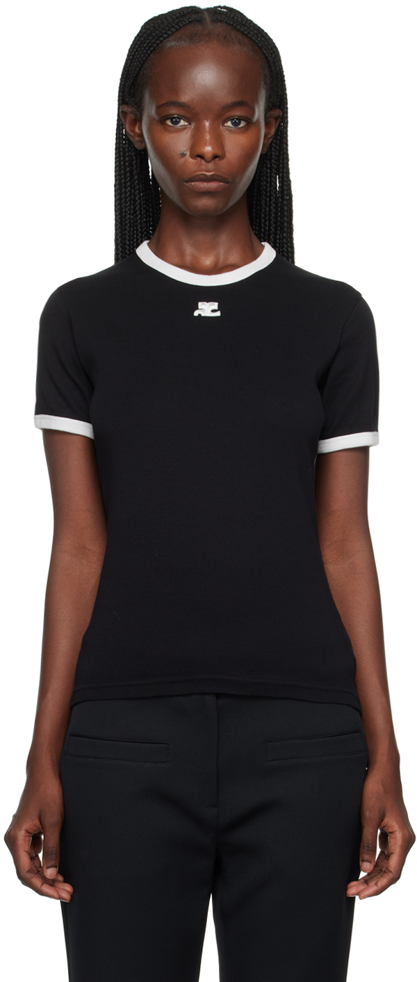 Courrèges Black & White Bumpy Contrast T-Shirt