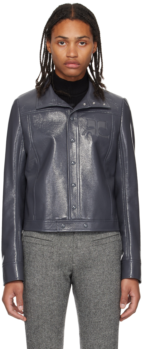 Shop Courrèges Gray Press-stud Jacket In Steel Grey