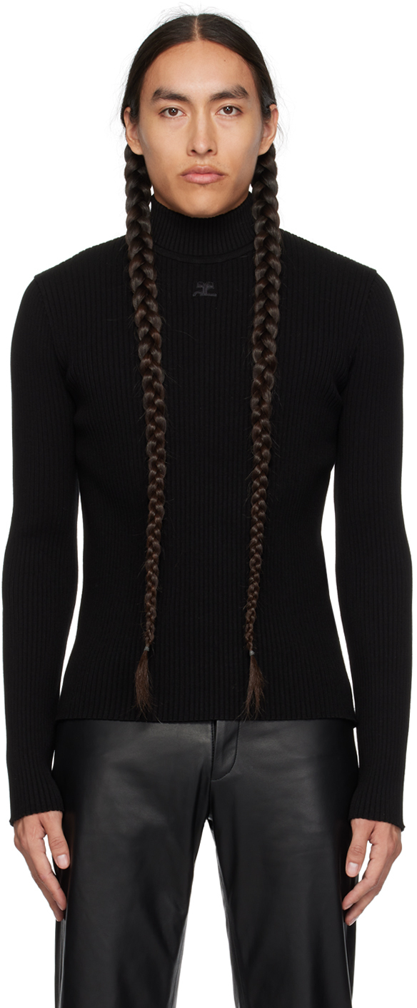 Courrèges Ribbed Knit Roll-neck Jumper In Black
