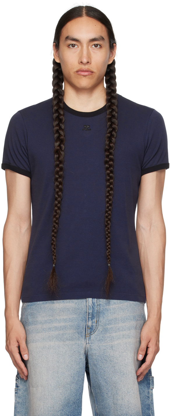 Shop Courrèges Navy Patch T-shirt In Navy And Black