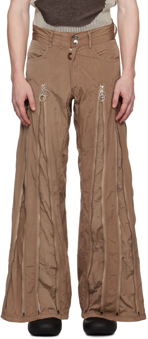 Charlie Constantinou Brown Adjustable Zip Trousers In Dark Brown