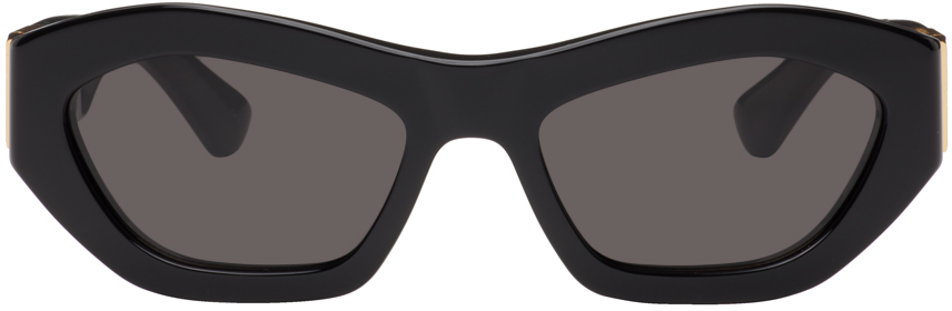Shop Bottega Veneta Black Angle Hexagonal Sunglasses In 001 Black/black/grey