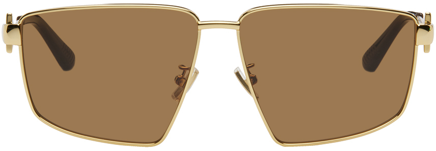 Bottega Veneta Gold Square Sunglasses In 005 Gold/gold/brown