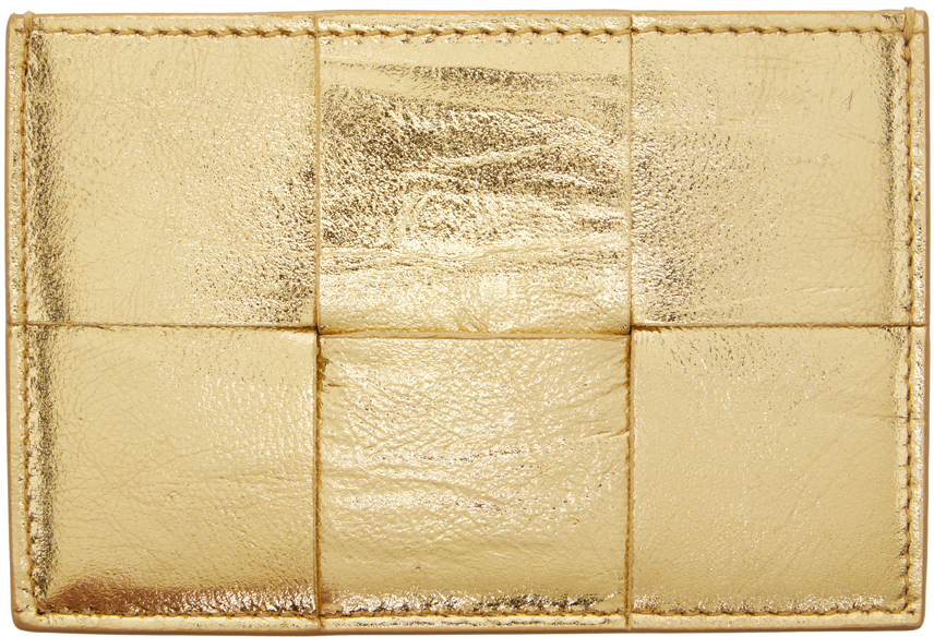 Bottega Veneta Cassette Card Holder In 8472 Gold Gold