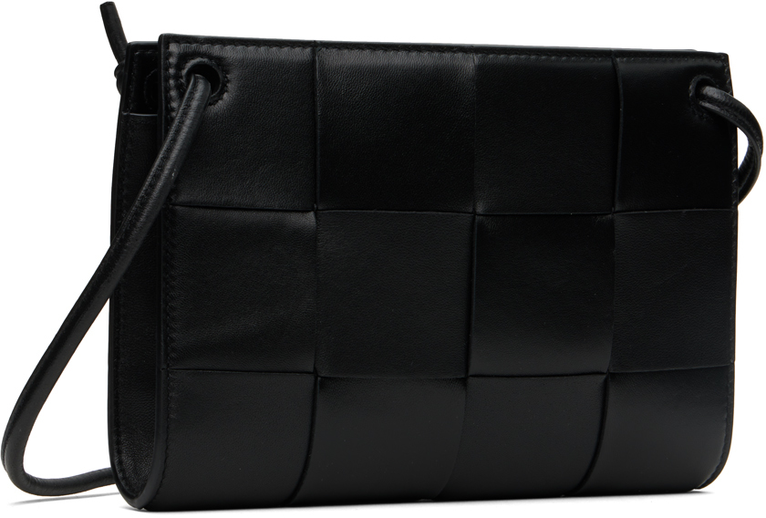 Bottega Veneta Intrecciato Leather Wallet-on-strap In 8425 Black Gold