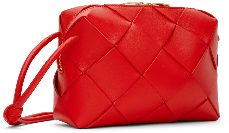 Bottega Veneta Small Cassette Camera Woven Leather Bag In 6458 Vernis Gold