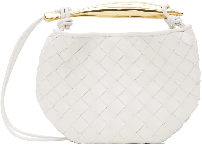 Bottega Veneta White Mini Sardine Bag In 9104 Chalk-m Brass