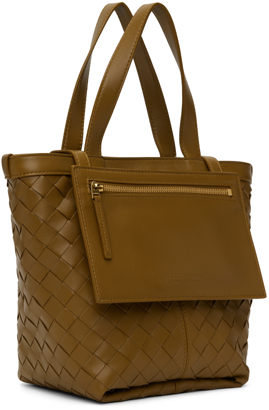 Shop Bottega Veneta Brown Small Flip Flap Tote In 7746 Acorn Brass