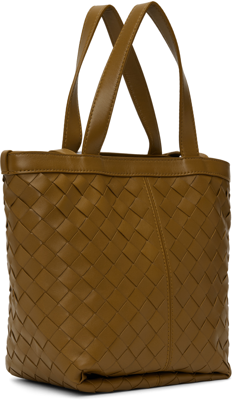 Shop Bottega Veneta Brown Small Flip Flap Tote In 7746 Acorn Brass