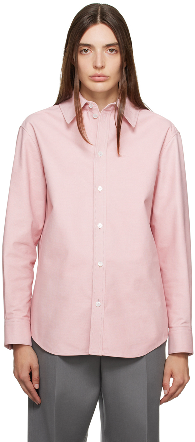 Shop Bottega Veneta Pink Printed Piquet Leather Shirt In 5780 Pale Pink