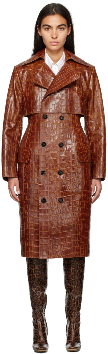 Tan Croc-Embossed Leather Coat