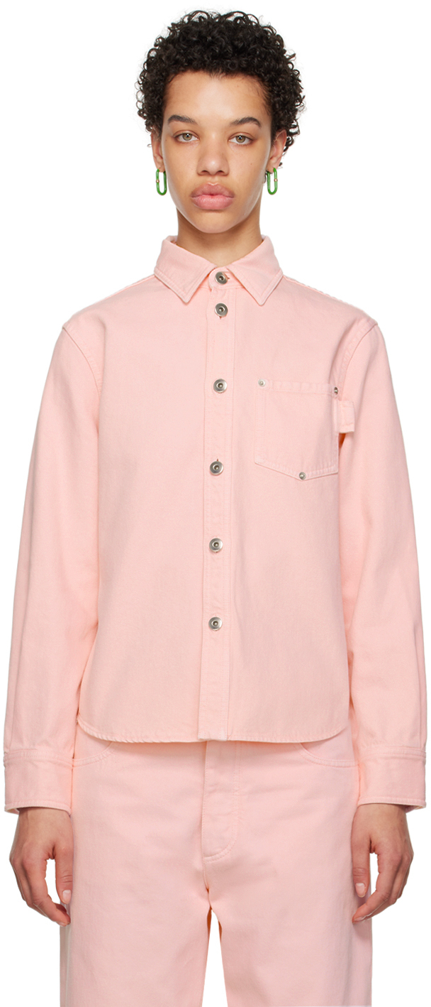 Bottega Veneta Pink Patch Pocket Denim Shirt In 8176 Camelia