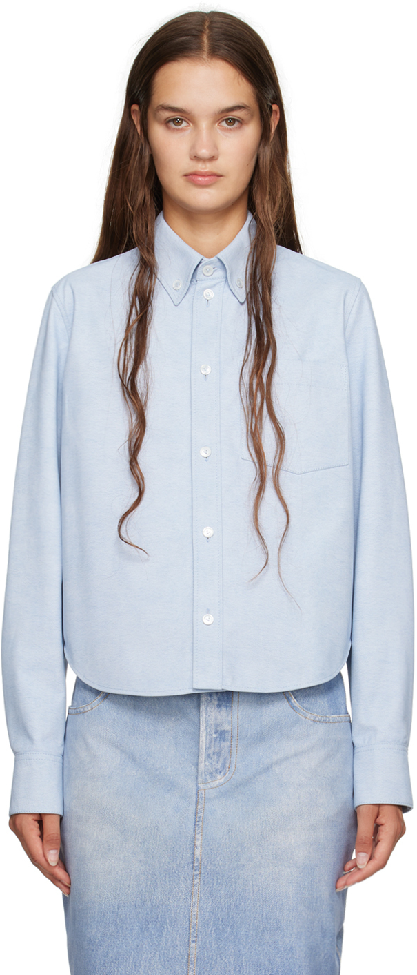 Tシャツ・カットソー BOTTEGA VENETA Pastel Light-Blue Satin Top Cotton T-Shirt BOTTEGA VENETA | Blondie Shop