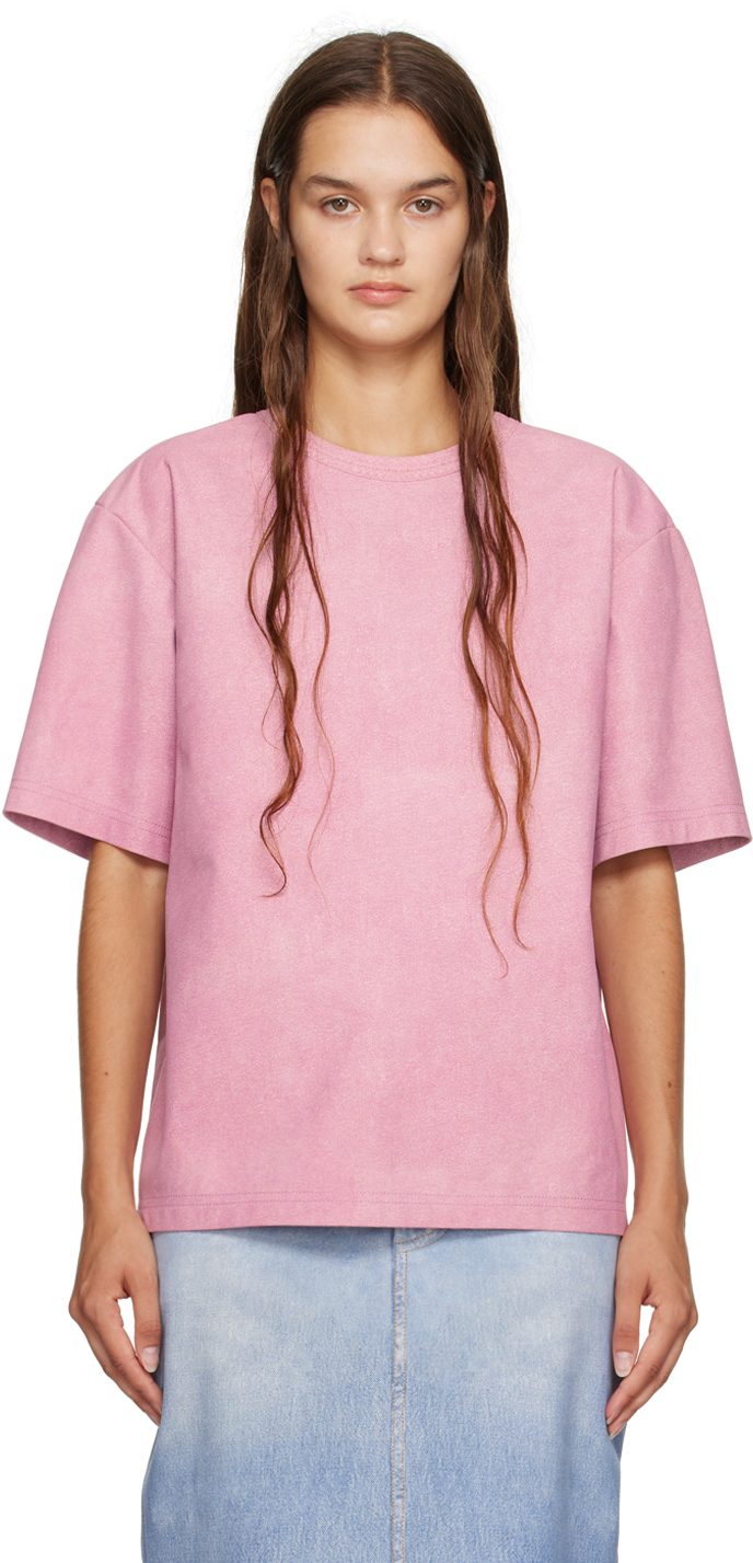 Pink Printed Leather T-Shirt