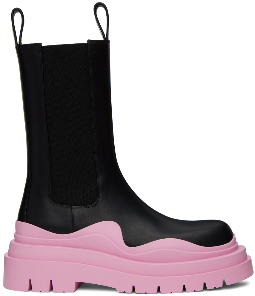 Bottega Veneta: Black & Pink Tire Chelsea Boots | SSENSE