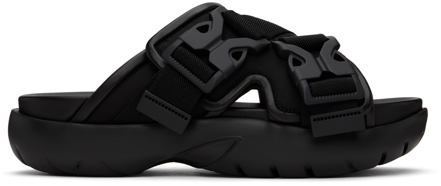 Bottega Veneta Black Snap Slide Sandals In 1000 Black