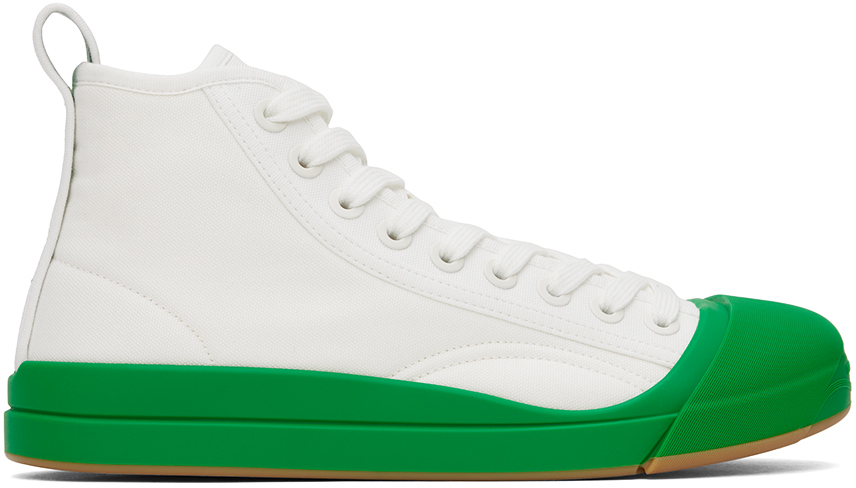Shop Bottega Veneta White & Green Vulcan Sneakers In 9185 Optic Whtparake