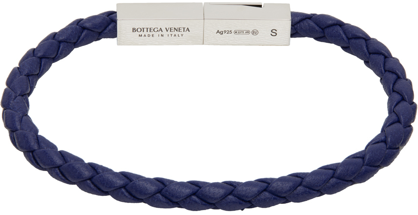 Navy Braided Leather Bracelet W Antique Silver Clasp