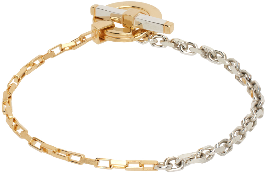 Bottega Veneta Two Tone Braided & Chain Bracelet In Gold,silver