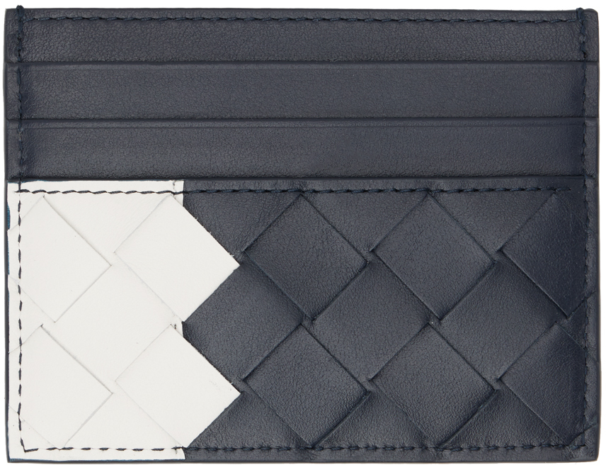 Bottega Veneta Navy Intrecciato Card Holder In 1875 Spa-white/spa/