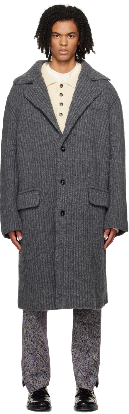 Bottega Veneta Felted Wool Knitted Coat In Grey