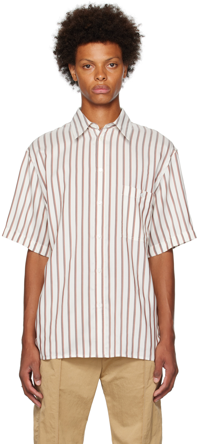 Bottega Veneta White Striped Shirt In 9032-white/brown/che