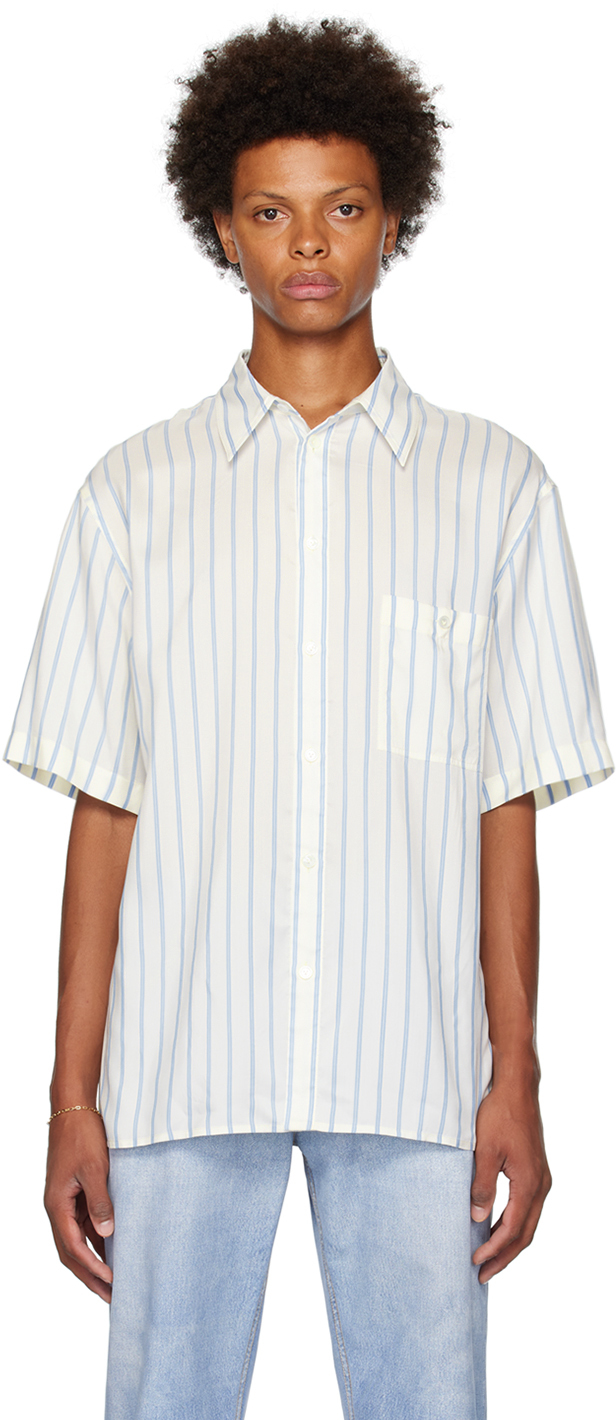 Shop Bottega Veneta Off-white Striped Shirt In 9035-off White/pale