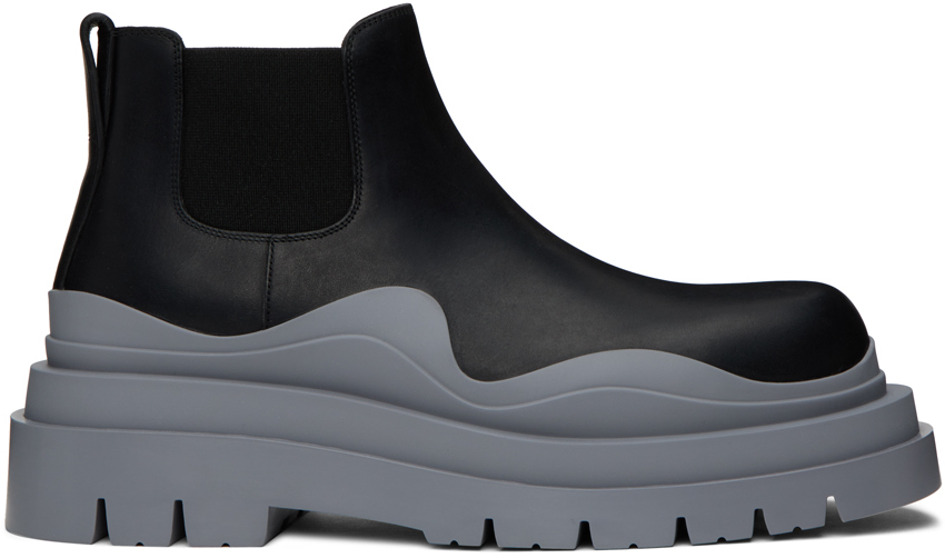 Bottega Veneta: Black & Gray Tire Chelsea Boots | SSENSE
