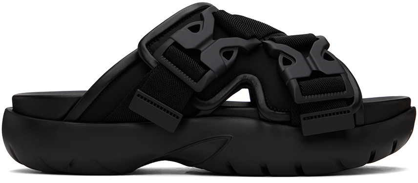 Shop Bottega Veneta Black Snap Slide Sandals In 1000-black
